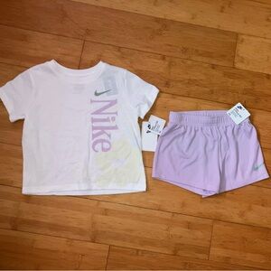 NWT Girls Size 6X Nike White Tee & Lavender Shorts Set w/ Mint Swoosh Outfit